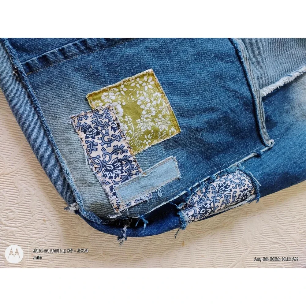 Denim Oversized Tote Bag Patchwork Applique Shoulder Bag Reclaimed Boho Artisana